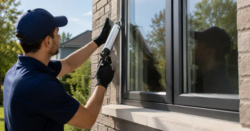 Aluminum window frame with double glazed insulated glass unit installed in a residential wall in Bayview Hill, Richmond Hill
