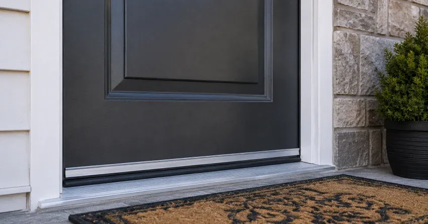 technician replacing worn door weatherstripping in Richmond Hill home