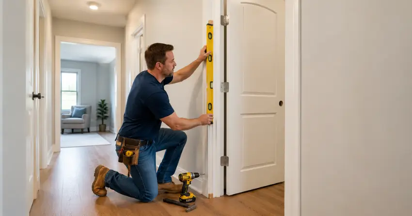 technician installing a pre-hung interior door in a home hallway Yongehurst, Richmond Hill