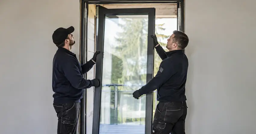 new glass panel being fitted into door frame in Yongehurst, Richmond Hill
