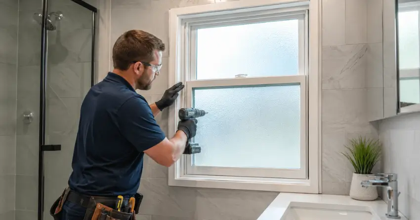 frosted glass installation bathroom window in Devonsleigh, Richmond Hill