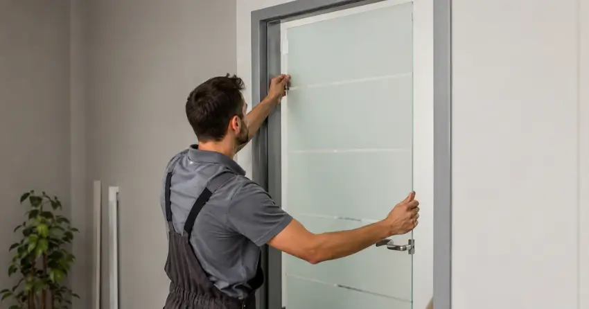 frosted glass interior door panel installation in Devonsleigh, Richmond Hill