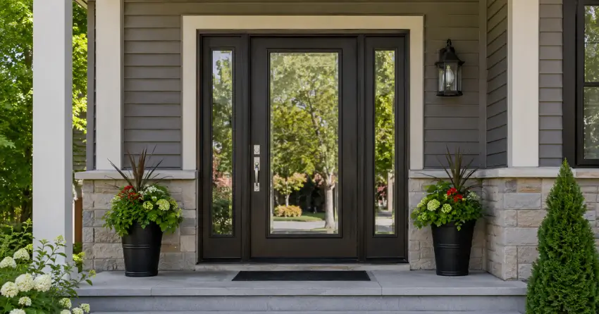 glass entry door with sidelights on a home in Devonsleigh, Richmond Hill