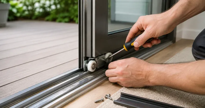 sliding door fix Windham, Richmond Hill technician diagnosing track issue