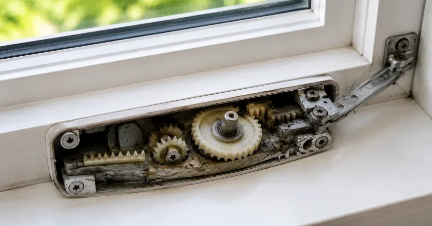 technician replacing casement window crank operator in Richmond Hill home